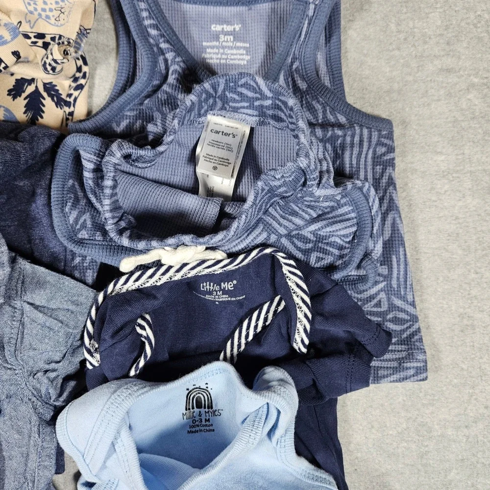 Carters Little Me Baby Boy 0-3M Clothes‎ Bundle 9pc Jeans Bodysuits Shorts Blue